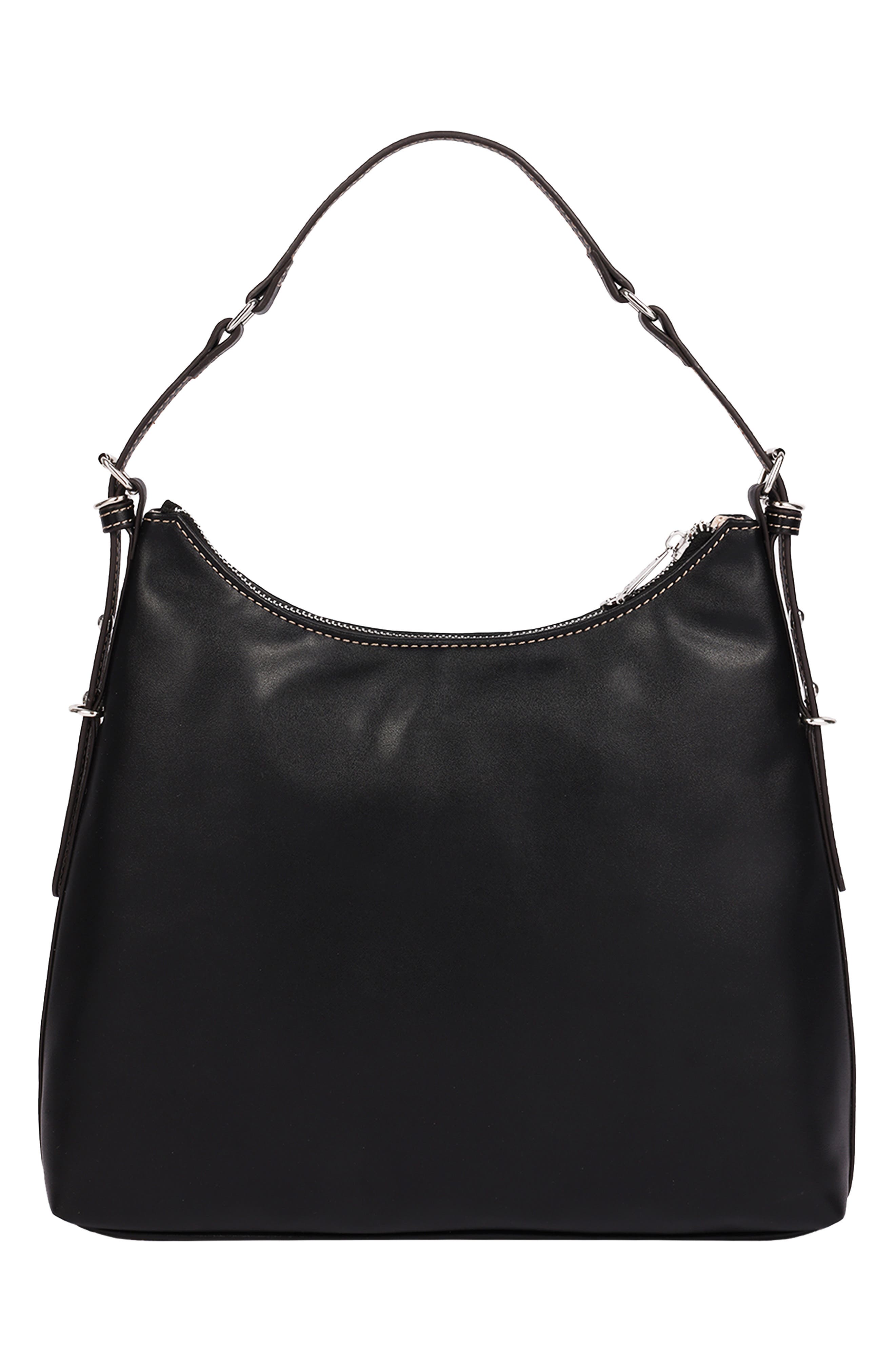 Triple Straps Large Faux Leather Hobo, Alternate, color, BLACK