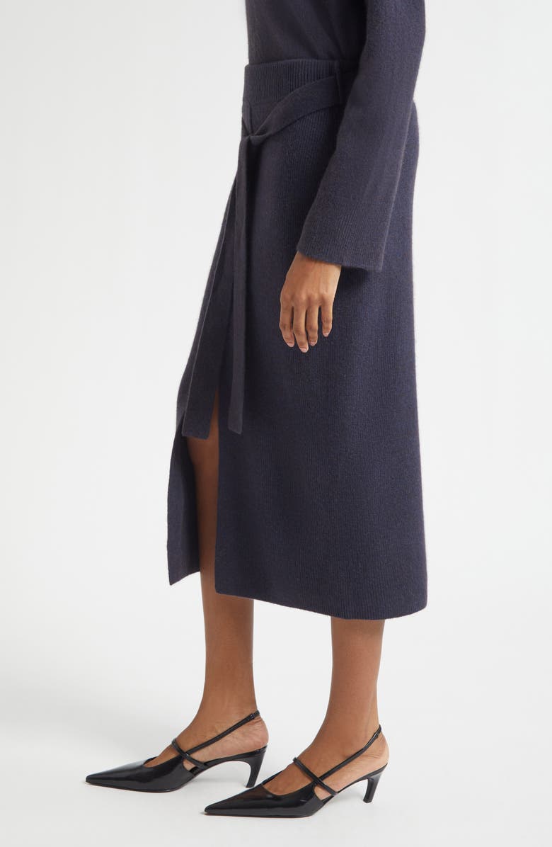 Emporio Armani Tie Waist Wool Midi Skirt, Alternate, color, Solid Medium Blue