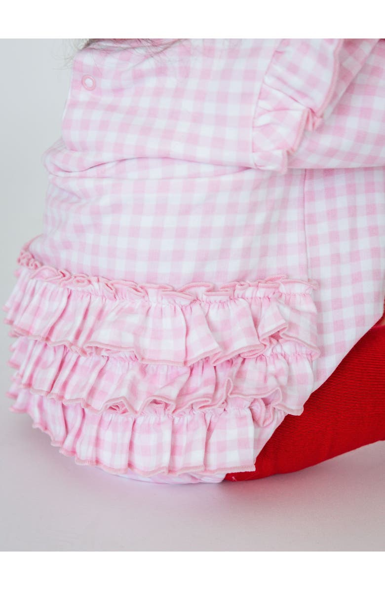 RuffleButts Baby Girls Applique Sweatshirt Bubble Romper, Alternate, color, Dear Santa Pink Gingham