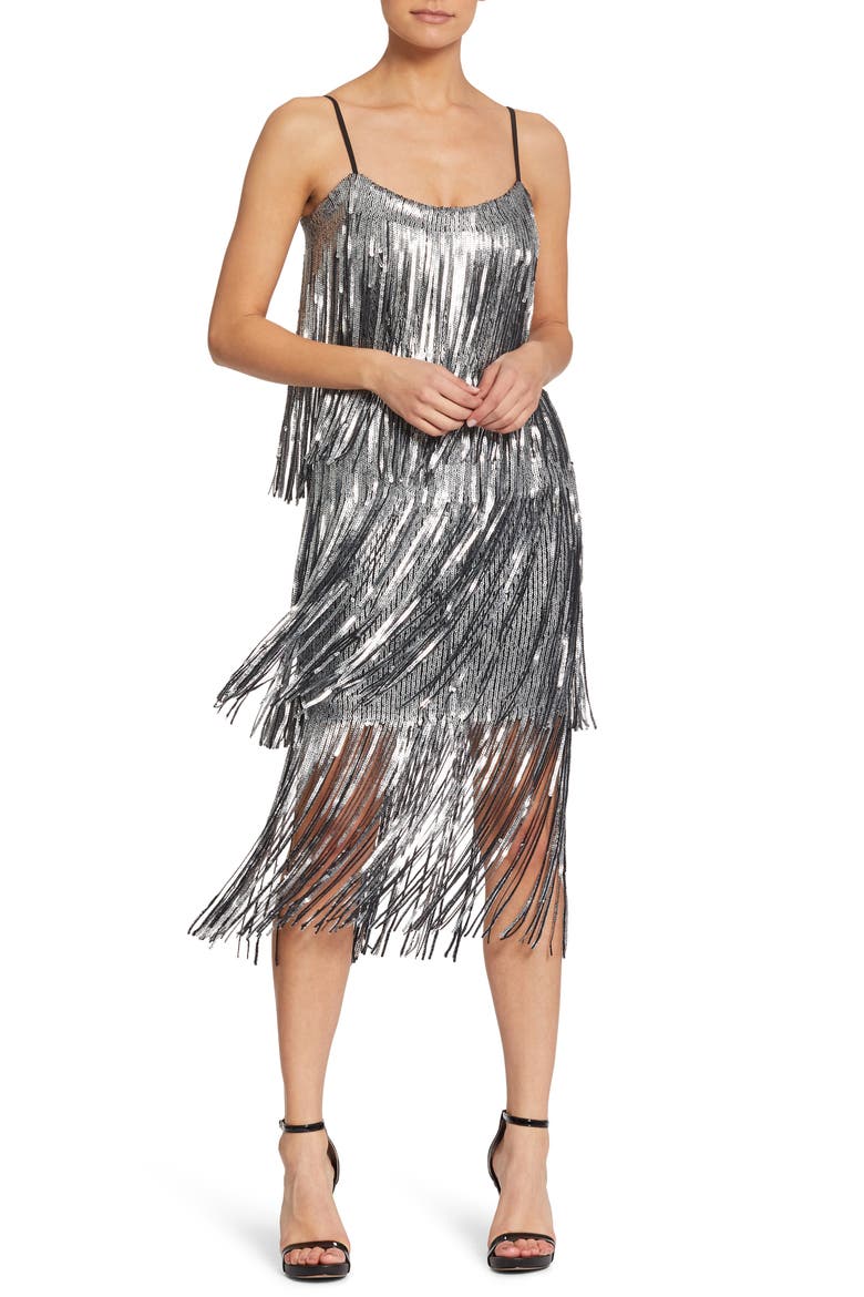 Roxy Fringe Shift Dress, Alternate, color, GUNMETAL