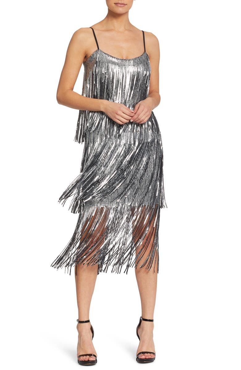 Dress the Population Roxy Fringe Shift Dress, Alternate, color, 