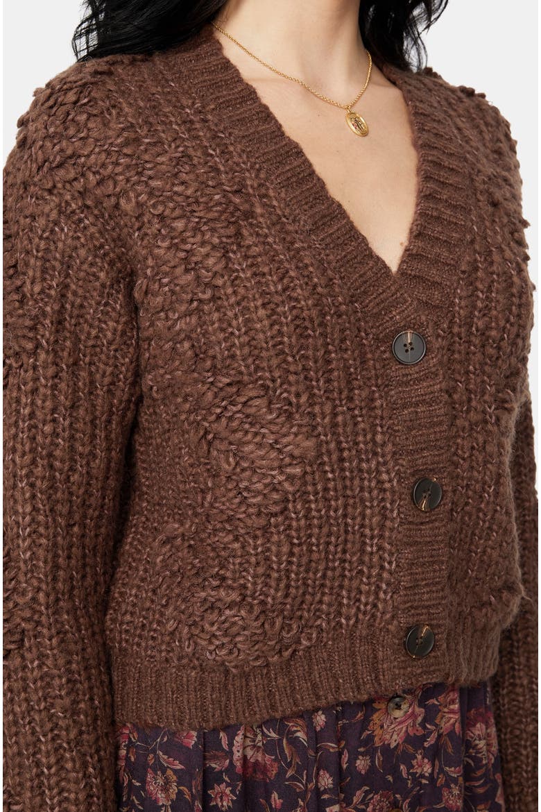 Aubrell Wave V-Neck Knit Cardigan, Alternate, color, Brown