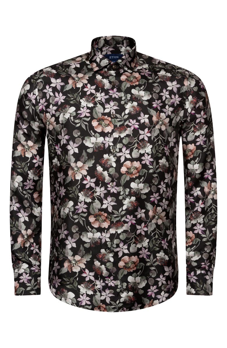 Eton Slim Fit Floral Silk Dress Shirt, Alternate, color, 