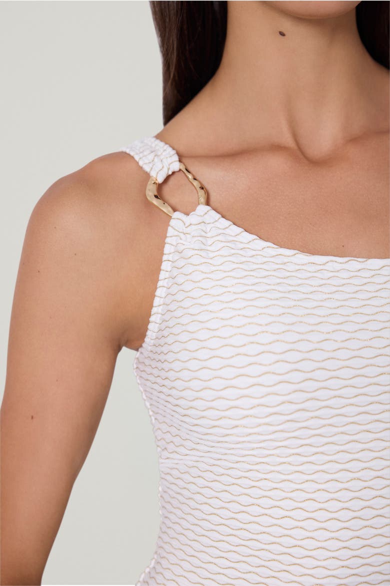 Wave Texture Ring One Shoulder One Piece, Alternate, color, Ivory/Gold