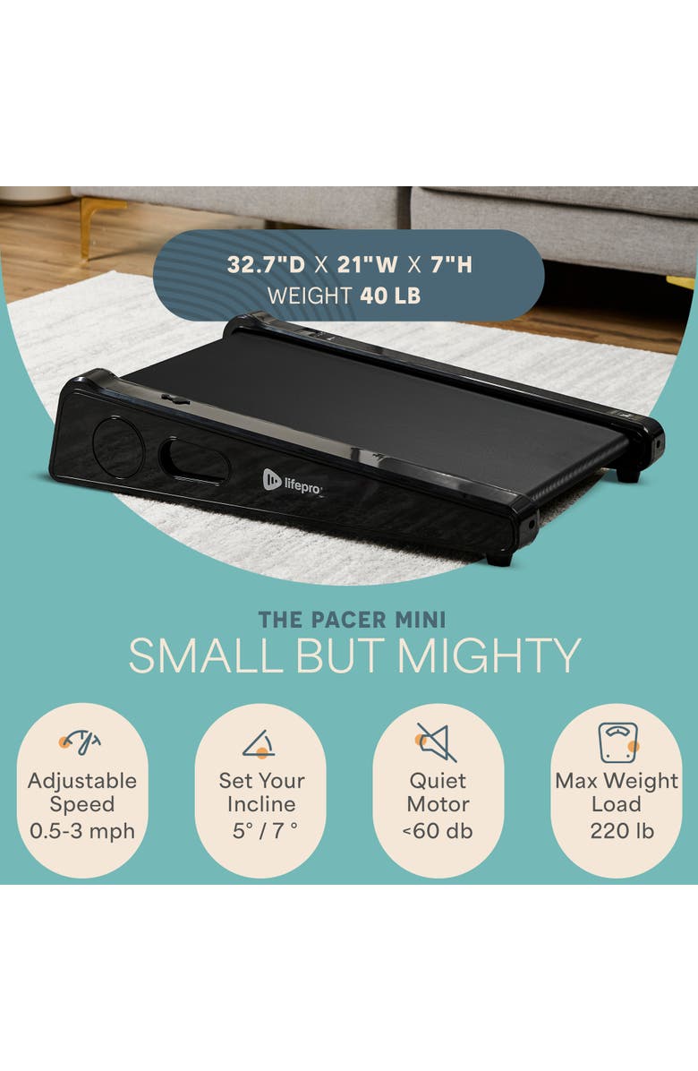 Lifepro Mini Walking Pad Treadmill with Incline Compact Under Desk Treadmill for Home & Office, Alternate, color, Black