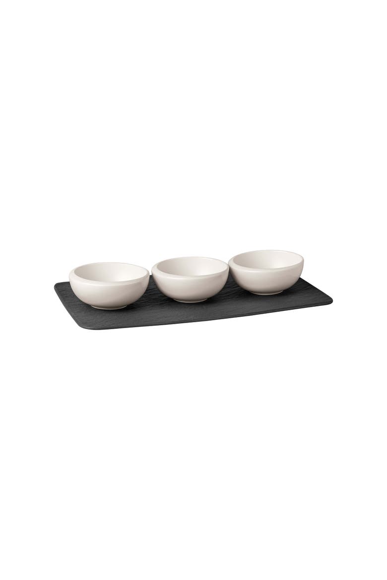 NewMoon Dip Bow & Tray Set  4 pieces, Alternate, color, white,black