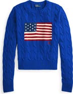 Polo Ralph Lauren Flag Intarsia Cable Stitch Crewneck Sweater