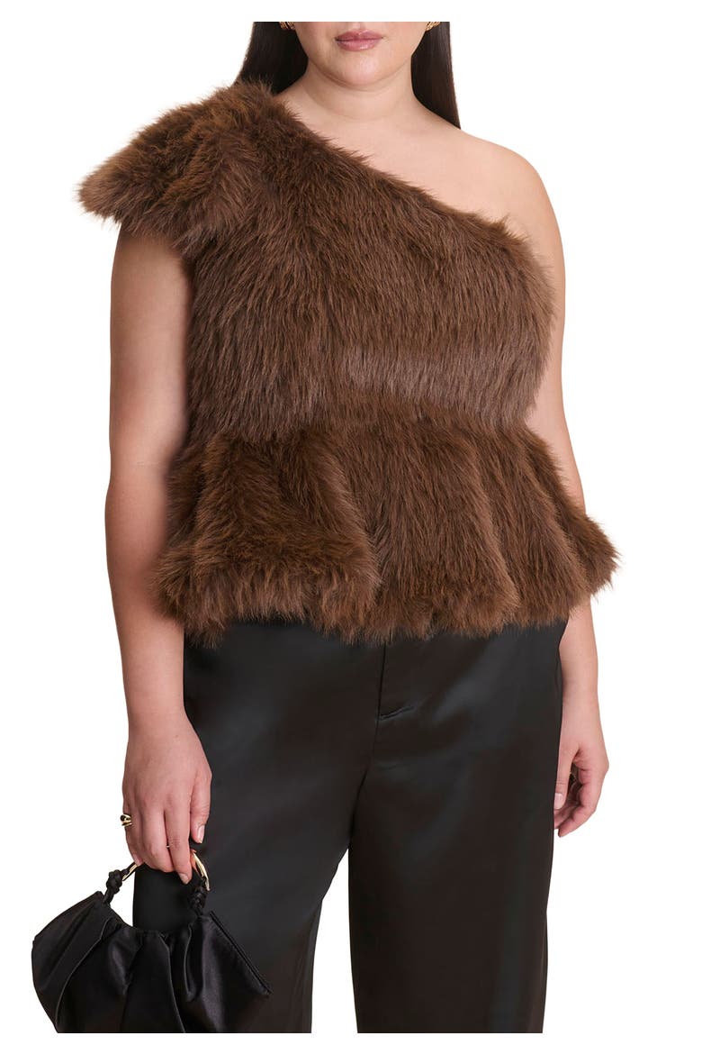 Faux Fur Peplum Top, Main, color, BROWN