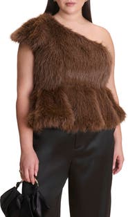 ELOQUII Faux Fur Peplum Top