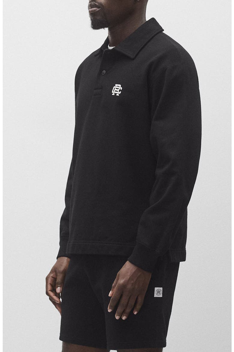Embroidered Monogram Midweight Cotton French Terry Rugby Sweatshirt, Alternate, color, BLACK-WHITE