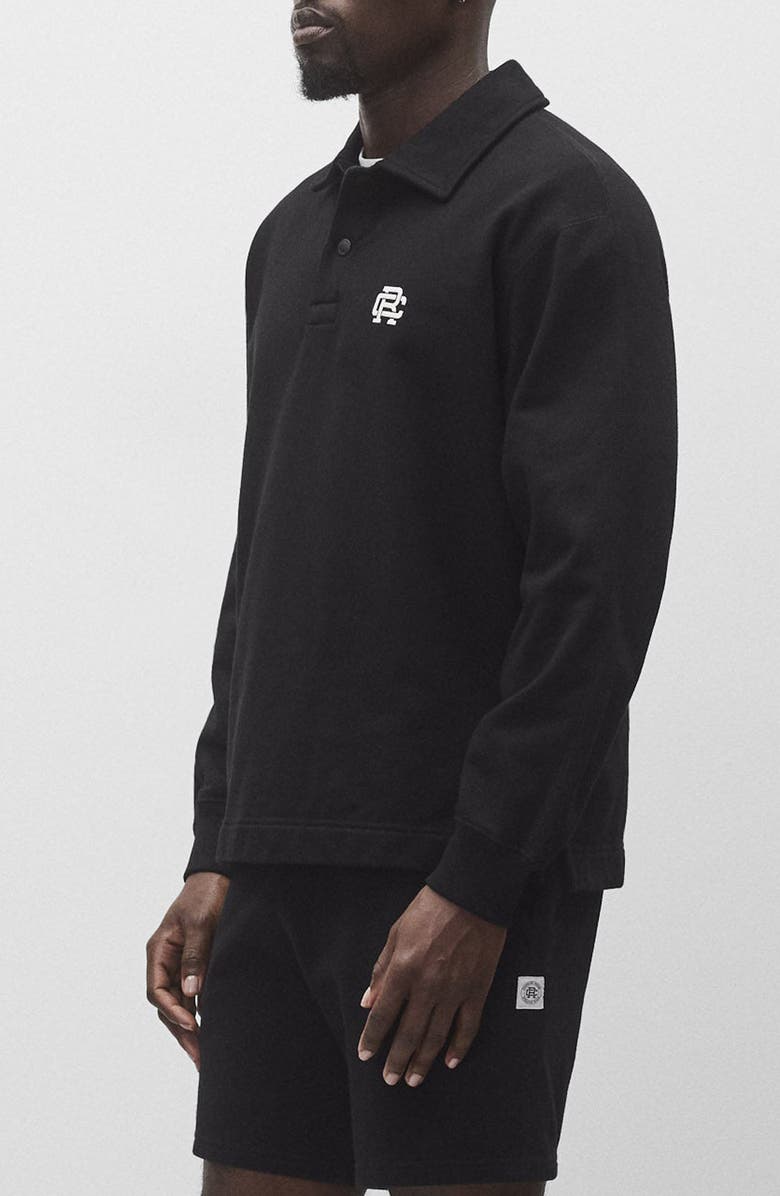 Reigning Champ Embroidered Monogram Midweight Cotton French Terry Rugby Sweatshirt, Alternate, color, Black-White