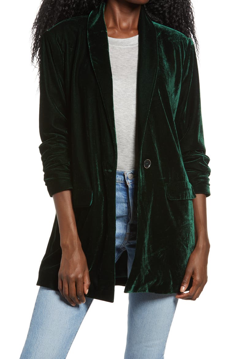 Velvet Blazer, Main, color, GREEN