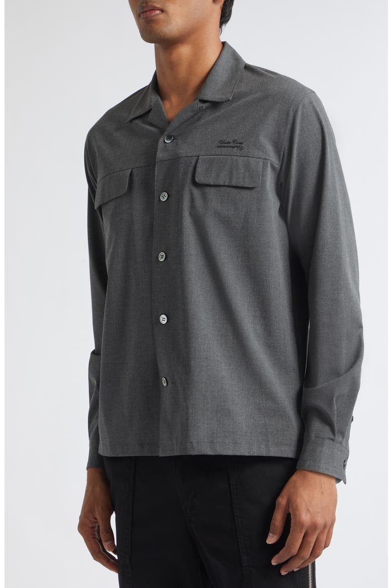 Logo Embroidered Long Sleeve Camp Shirt, Alternate, color, CHARCOAL