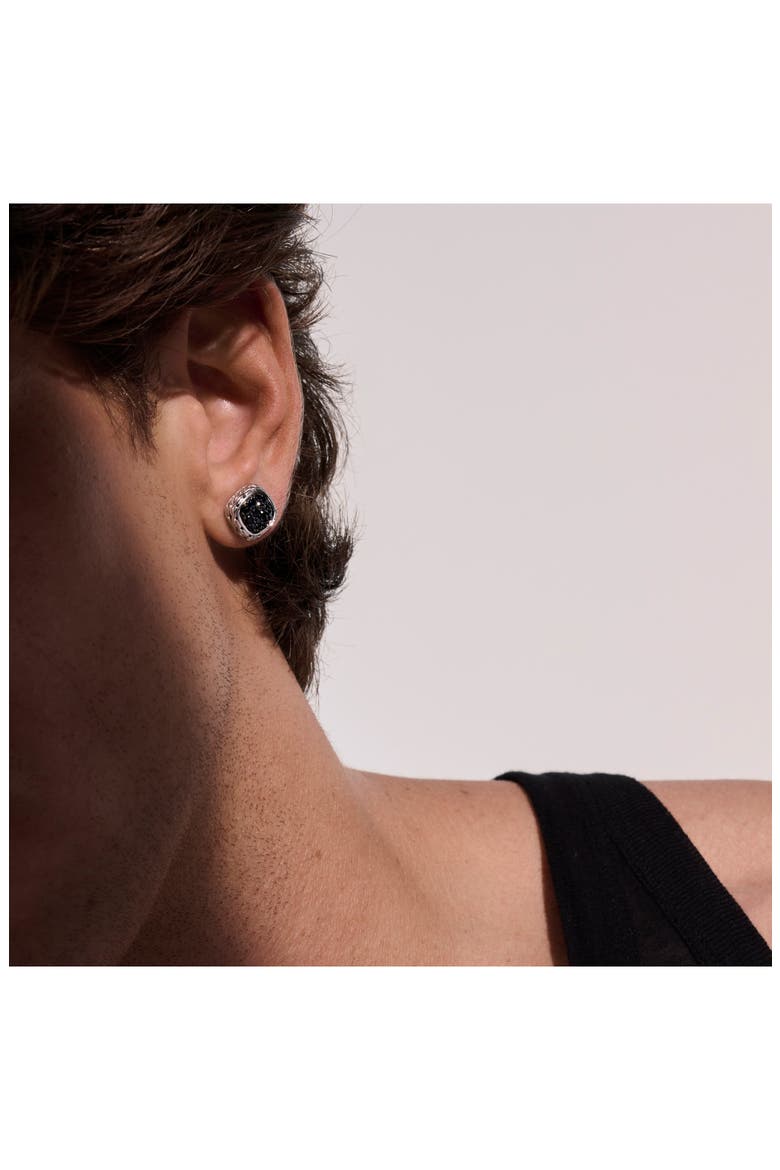 Carved Chain Stud Earrings, Sterling Silver, Black Sapphire, Alternate, color, SILVER/ BLACK SAPPHIRE