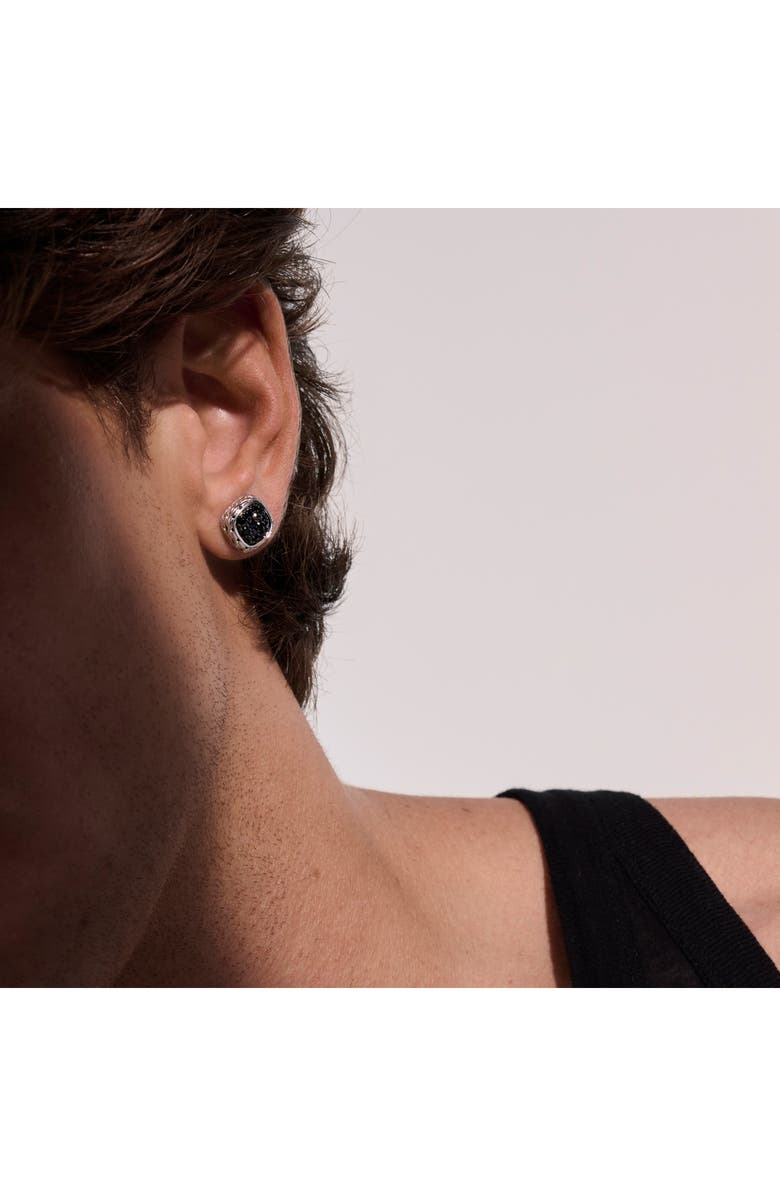 John Hardy Carved Chain Stud Earrings, Sterling Silver, Black Sapphire, Alternate, color, Silver/ Black Sapphire