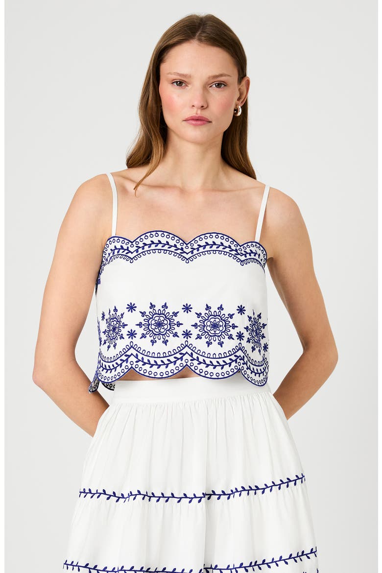 Alissa Embroidered Crop Cotton Top, Alternate, color, LINEN WHITE ELECTRIC INDIGO