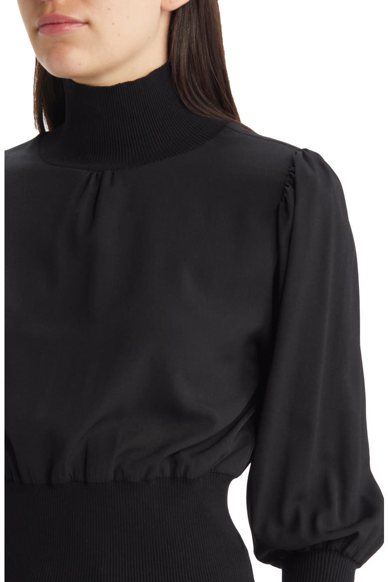 Krista Rib Trim Mixed Media Turtleneck, Alternate, color, BLACK