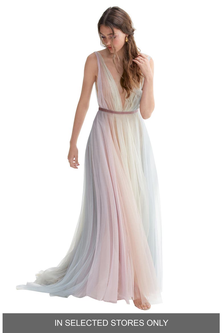 Hutton Rainbow Tulle A-Line Wedding Dress, Main, color, HORIZON/ ROSEWOOD