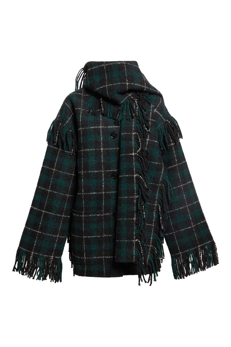 Fringed Wool Blend Scarf Jacket, Main, color, PINE/ BLACK