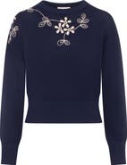 Versatile Embroidered Floral Front Knit Sweater