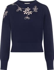 Versatile Embroidered Floral Front Knit Sweater