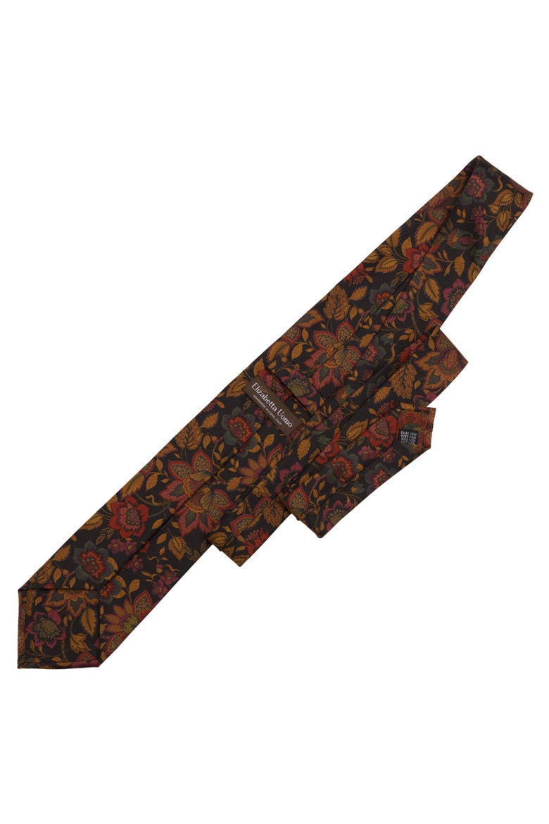 Calvino - Extra Long Printed Silk Tie for Men, Alternate, color, Black