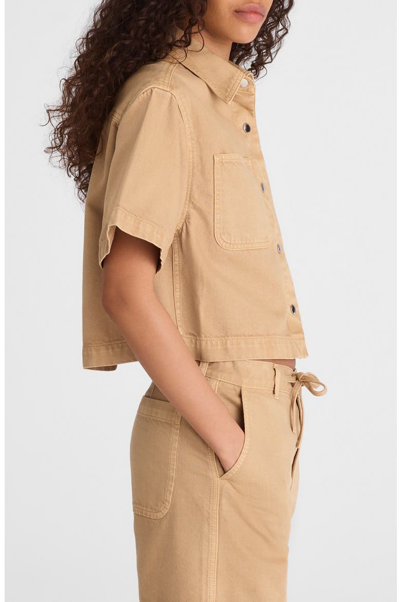 Boxy Crop Button-Up Shirt in Airy Denim, Alternate, color, FAWN