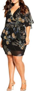 City Chic Golden Floral Faux Wrap Dress
