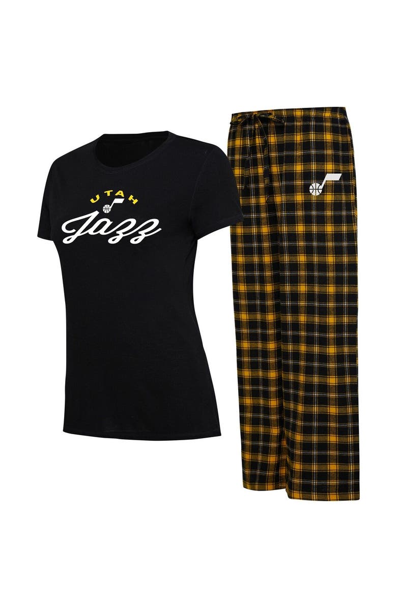College Concepts Women's College Concepts Black/Gold Utah Jazz Arctic T-Shirt & Flannel Pants Sleep Set, Main, color, Black