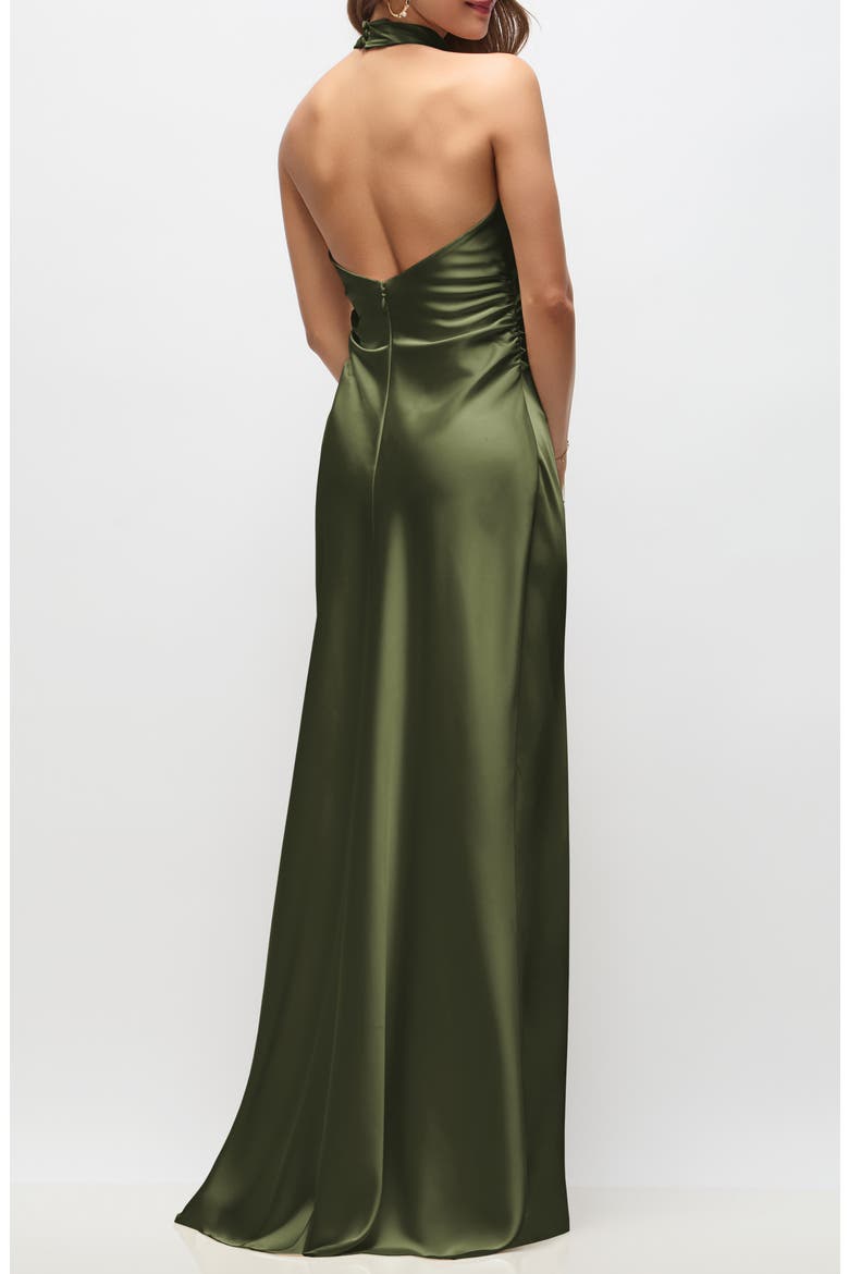 Leona Bias Cut Charmeuse Halter Gown, Alternate, color, OLIVE GREEN