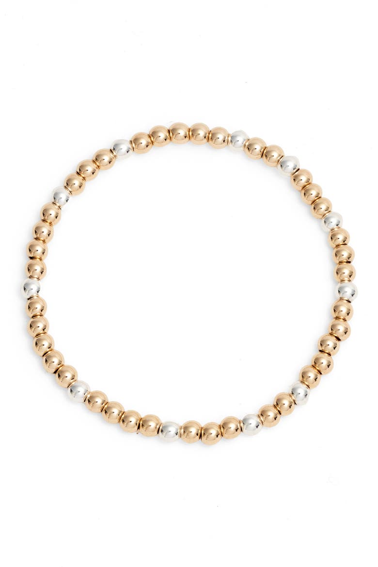Mixed Metal Bead Stretch Bracelet, Main, color, GOLD FILL