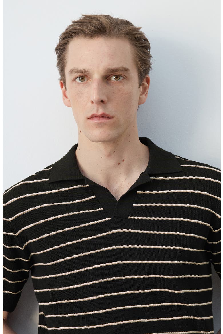 Stripe Knit Polo, Alternate, color, BLACK