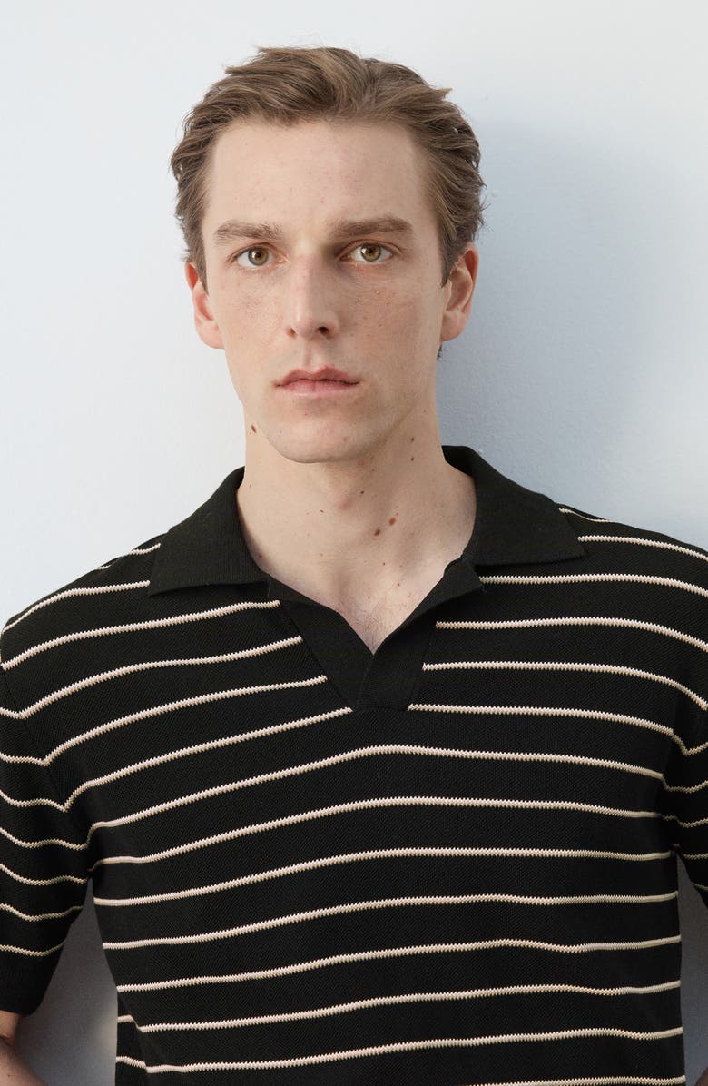 MANGO Stripe Knit Polo, Alternate, color, Black