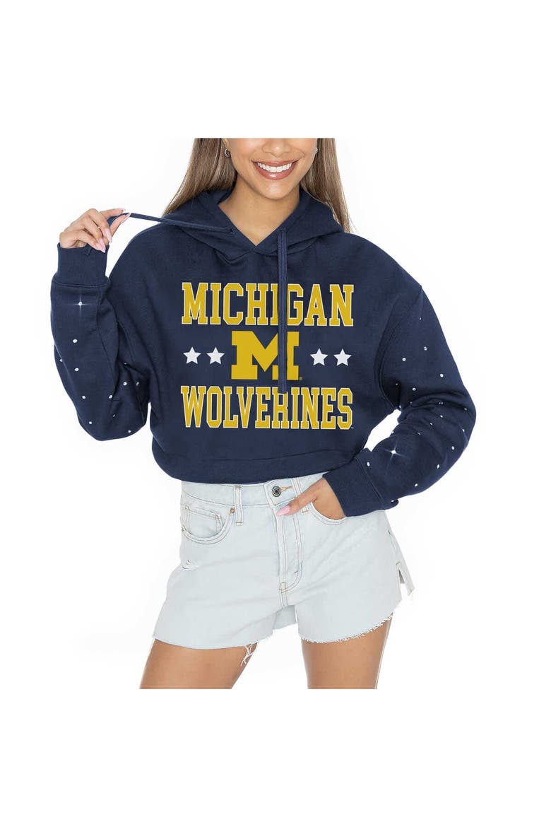 Women's Gameday Couture Navy Michigan Wolverines Can't Lose Rhinestone Cropped Pullover Hoodie, Alternate, color, Navy