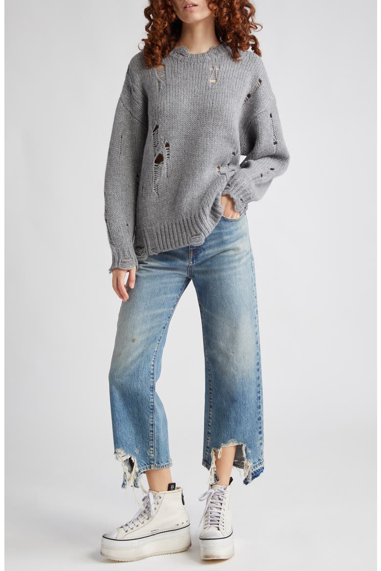 Oversize Distressed Cashmere Sweater, Alternate, color, HEATHER GREY