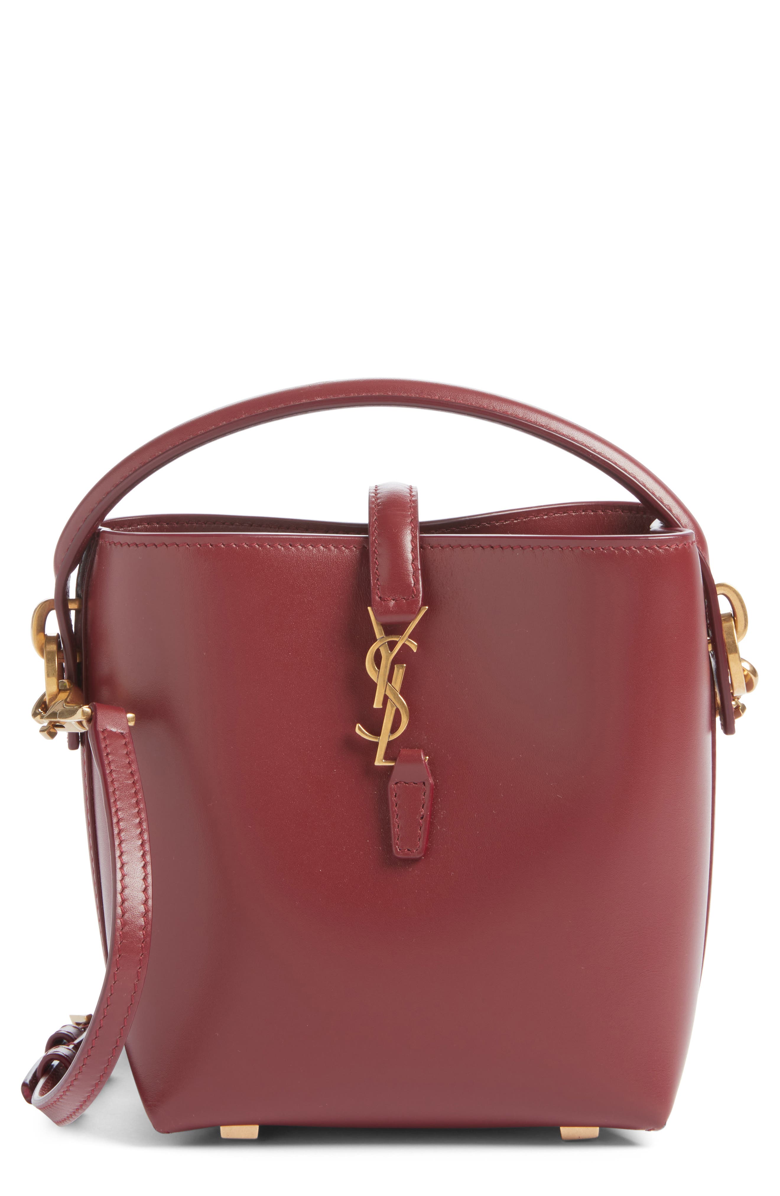 Saint Laurent Mini Le 37 Leather Bucket Bag, Main, color, New Dark Bordeaux
