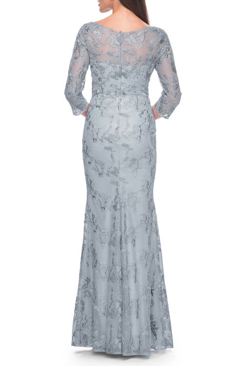 La Femme Pastel Lace Mother Of The Bride Gown With Three Quarter Sleeves