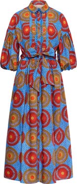 Maison Common Printed Dress With Macrame Piping