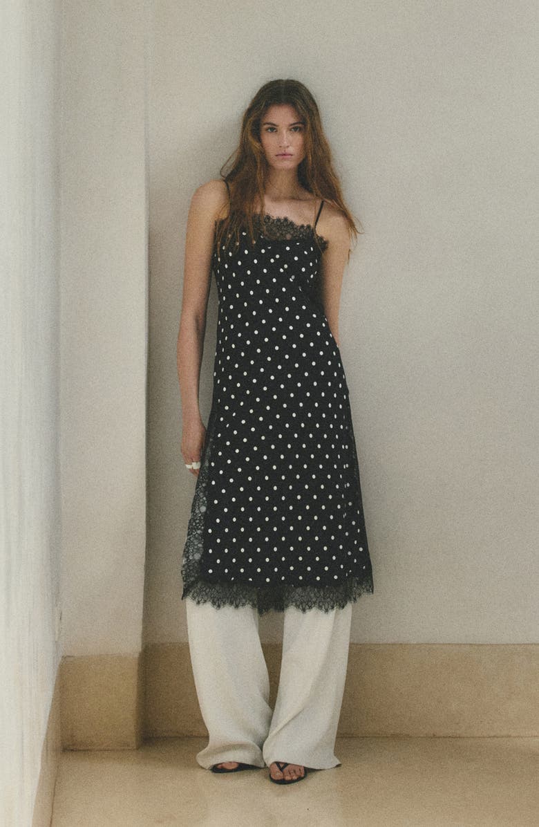 MANGO Polka Dot Longline Tunic, Alternate, color, Black