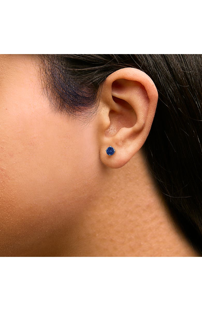 Haus of Brilliance 14K Gold 5X5MM Round Birthstone Solitaire Stud Earrings, Alternate, color, Blue Sapphire | White