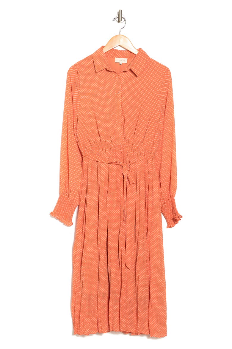 Pleated Chiffon Midi Dress, Alternate, color, MELON