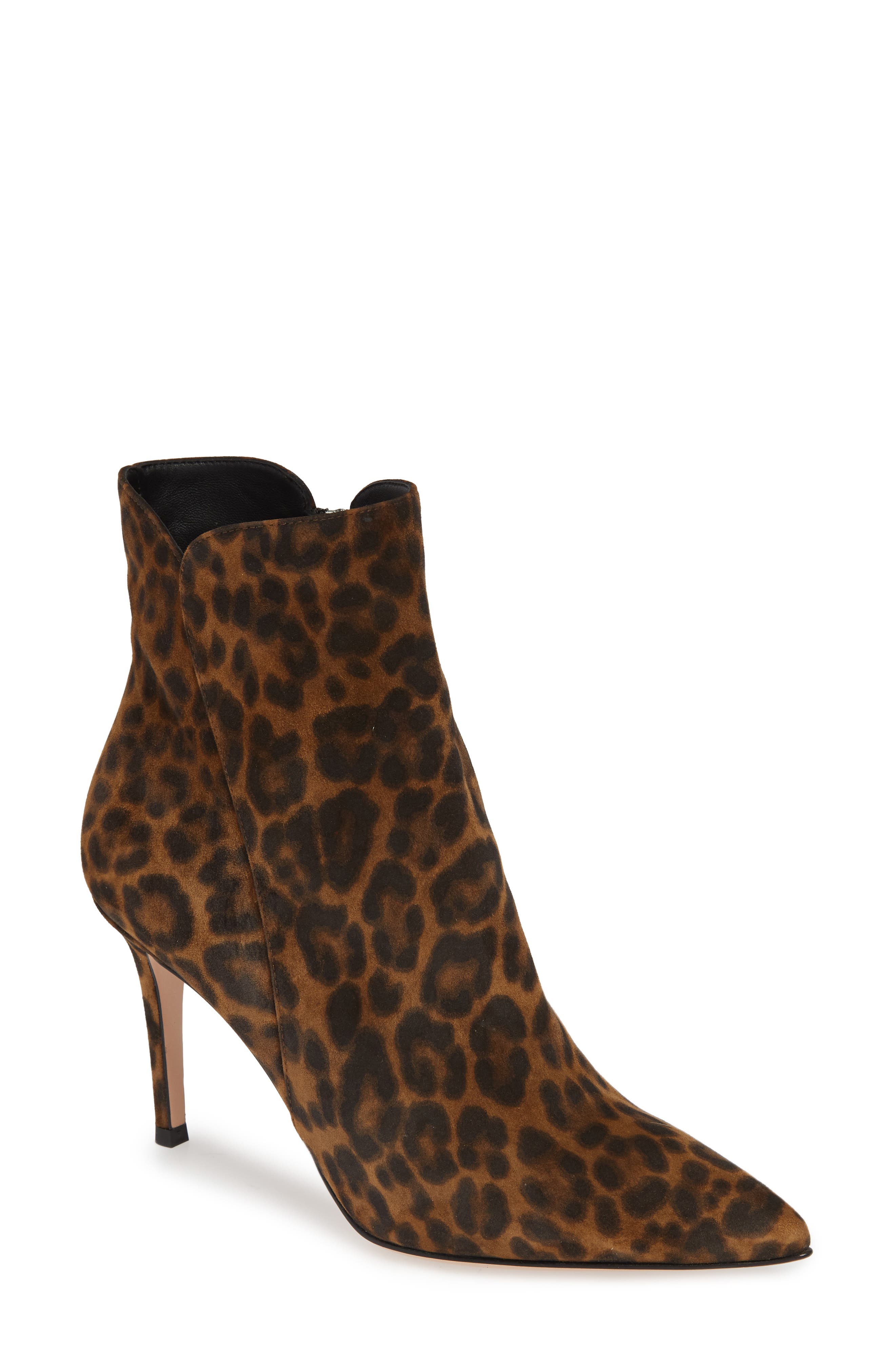 Gianvito Rossi Leopard Print Pointy Toe Bootie, Main, color, 
