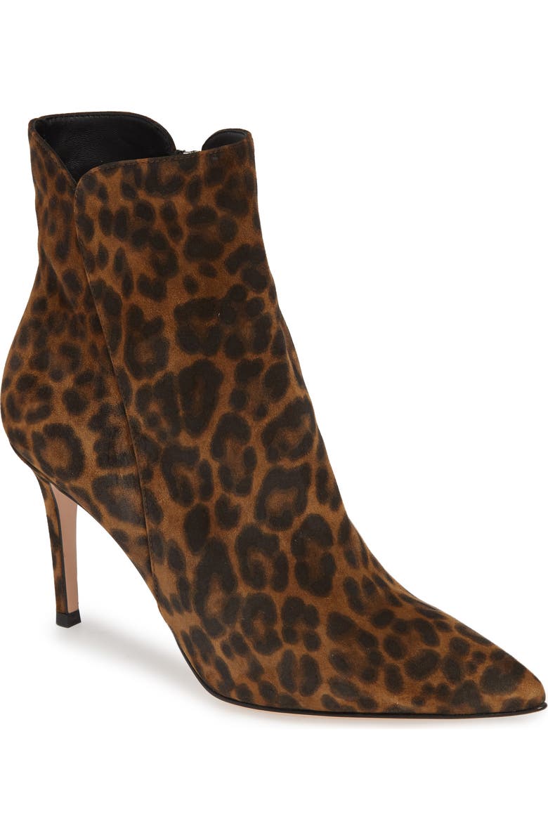 Gianvito Rossi Leopard Print Pointy Toe Bootie, Main, color,