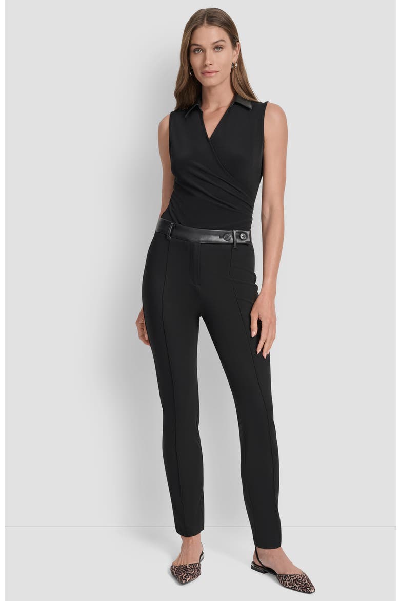Faux Leather Trim Skinny Pants, Alternate, color, BLACK