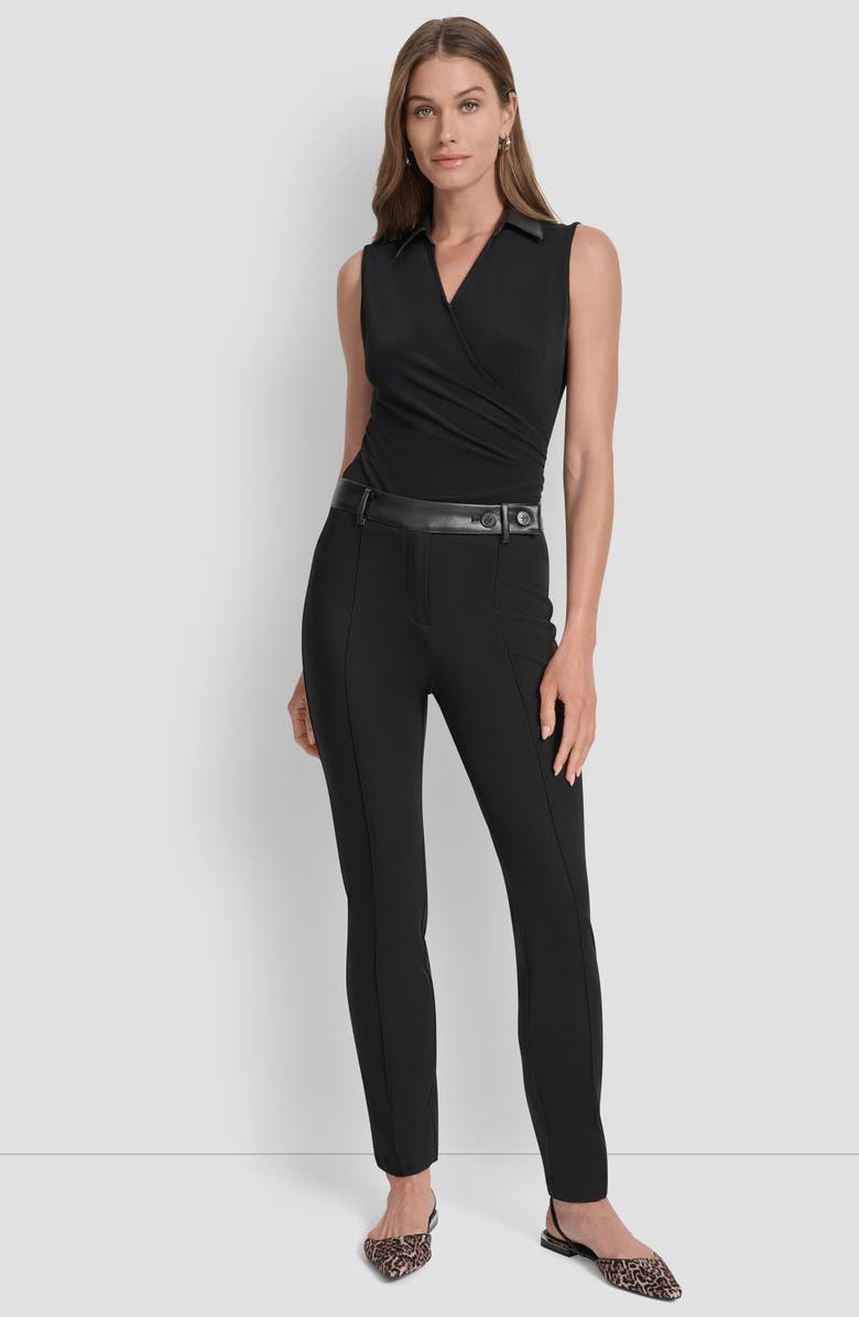 DKNY Faux Leather Trim Skinny Pants, Alternate, color, Black