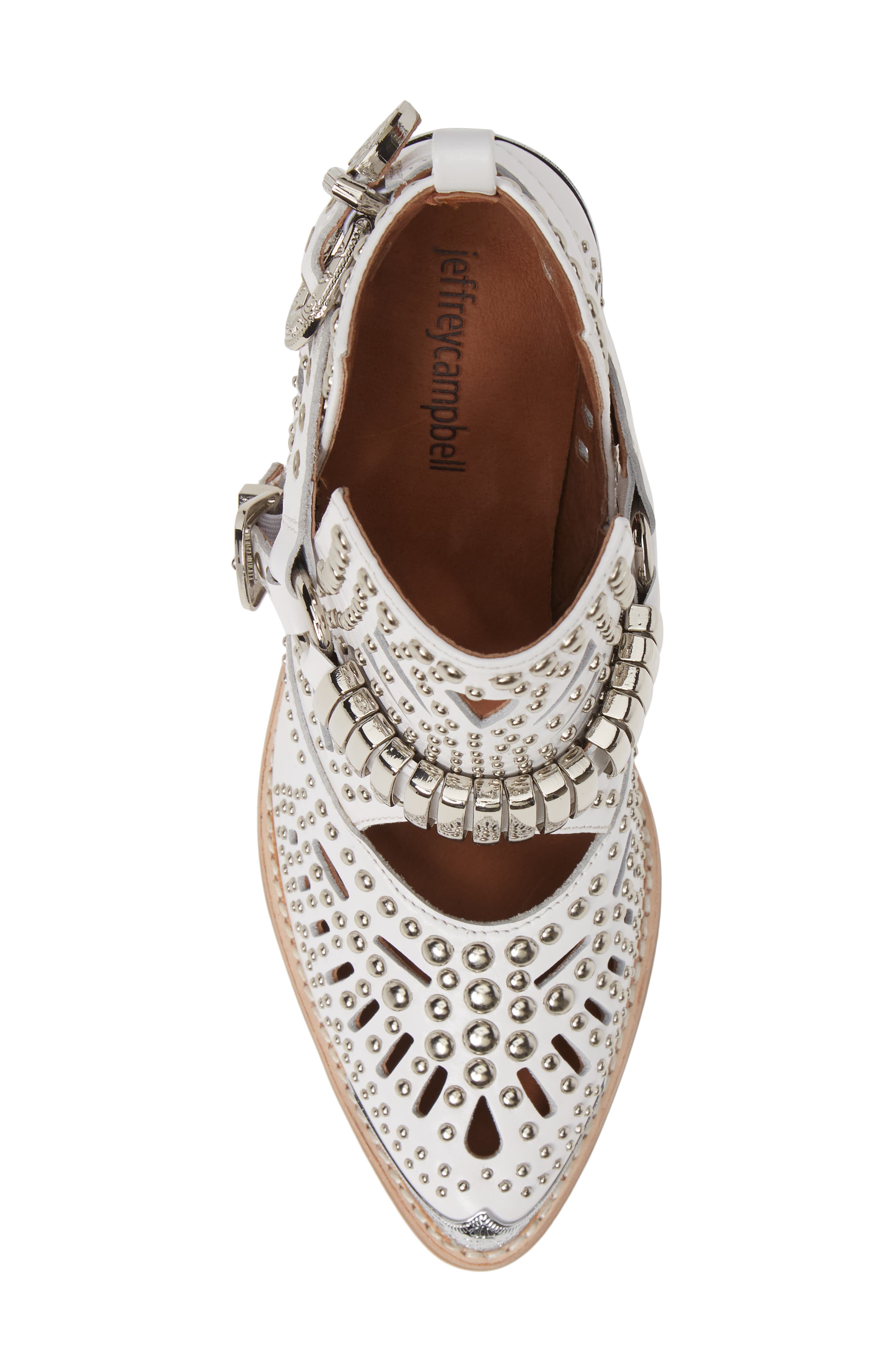 Wylie Studded Western Bootie, Alternate, color, WHITE/ SILVER LEATHER