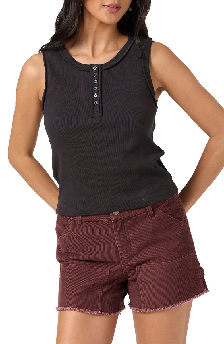 O'Neill Hattie Rib Henley Tank, Main, color, Black