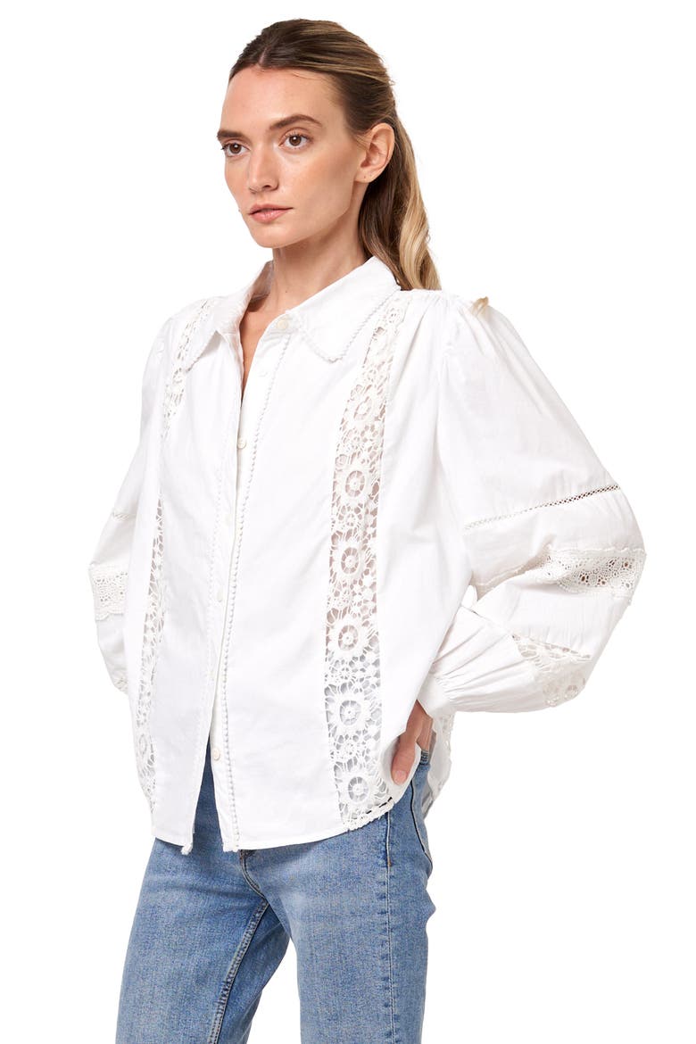 Mollie Lace Trim Shirt, Alternate, color, WHITE