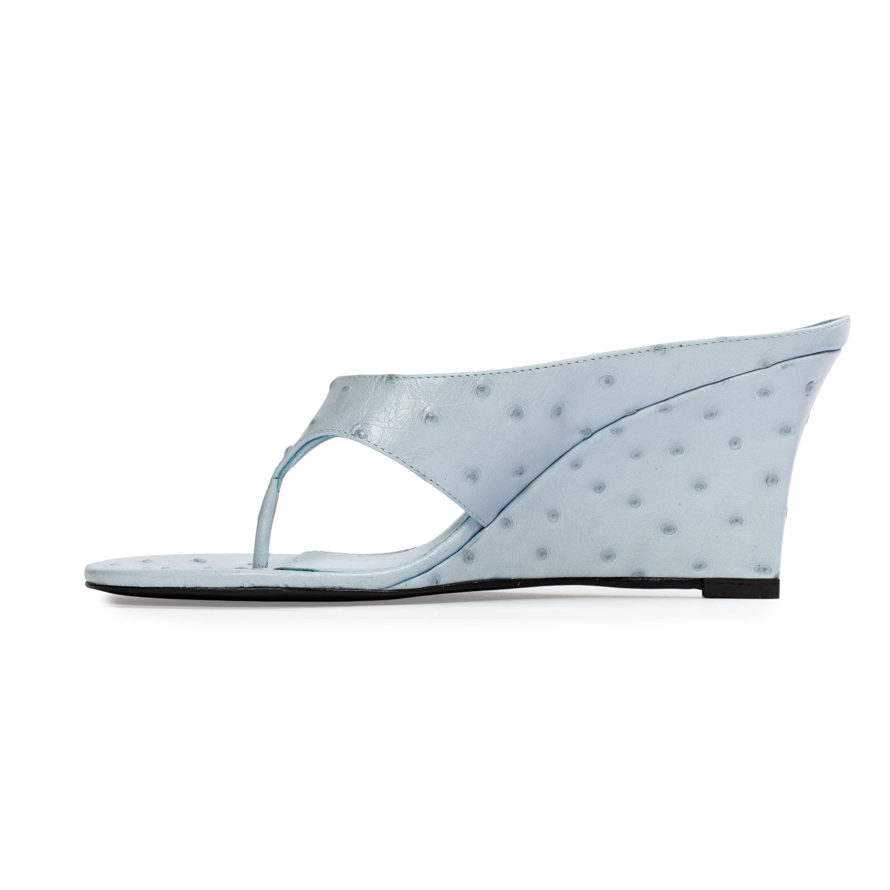 BLACK SUEDE STUDIO Mac 70 Wedge, Alternate, color, Sky Ostrich Leather