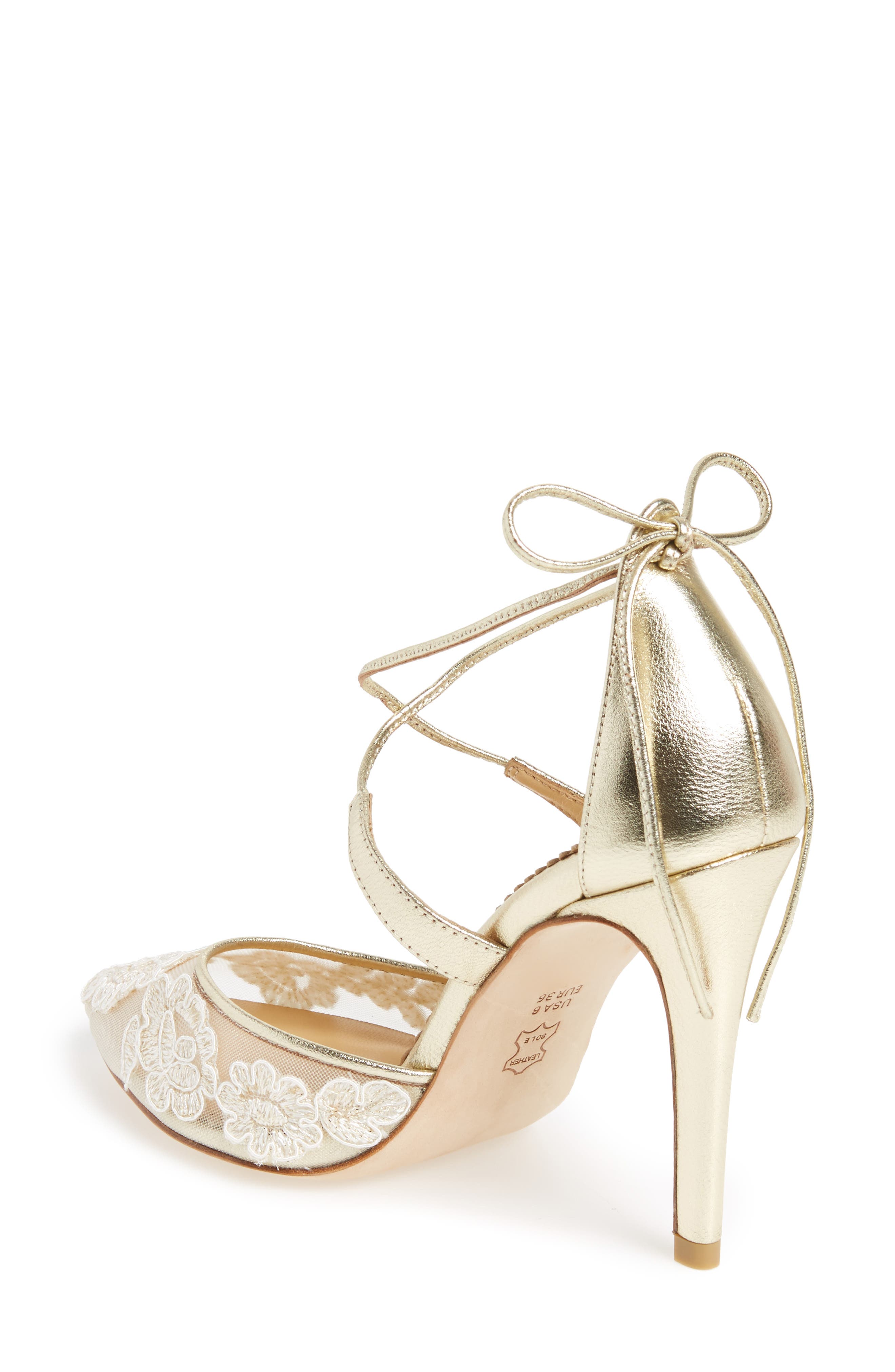 Anita Illusion Lace Cross Strap Pump, Alternate, color, GOLD FABRIC
